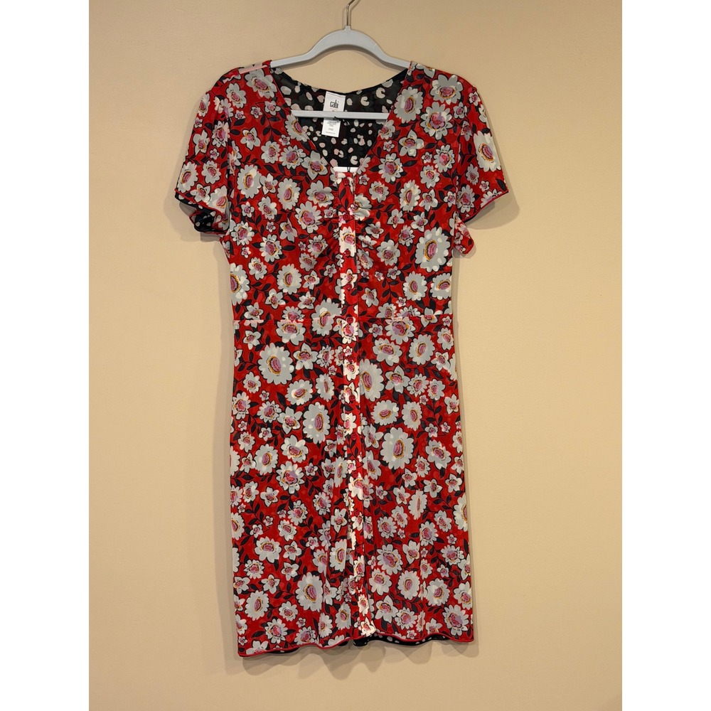 Cabi Red Black Dress Medium Reversible Animal Floral Mesh Sheath Capsule Bodycon - Picture 5 of 7